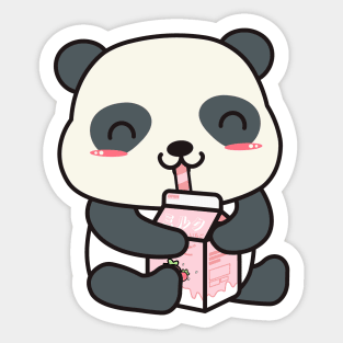 Kawaii Panda Enjoying Strawberry Milk Sticker